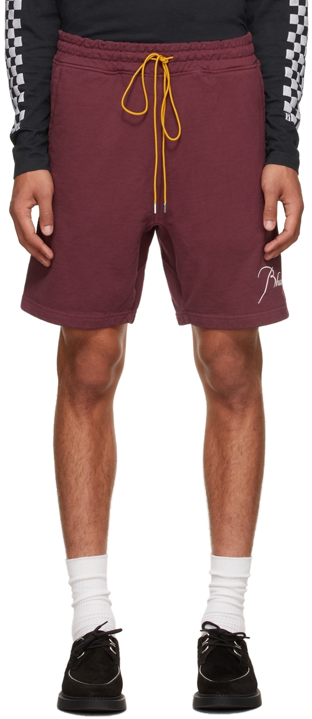 Burgundy Logo Sweat Shorts by Rhude on Sale