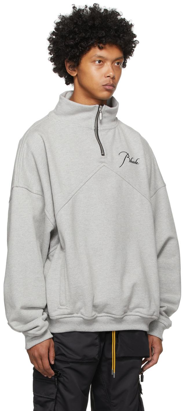 Rhude Grey Embroidered Quarter-Zip Sweater | Smart Closet