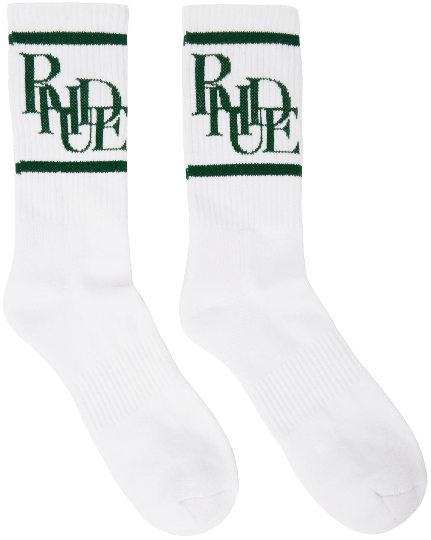 数量は多 ルード Rhude ロゴ 靴下 白色 ホワイト フォレスト 緑 グリーン メンズ Green Rhude Scramble Logo Socks White Forest 本日超得 Munipacaran Gob Pe