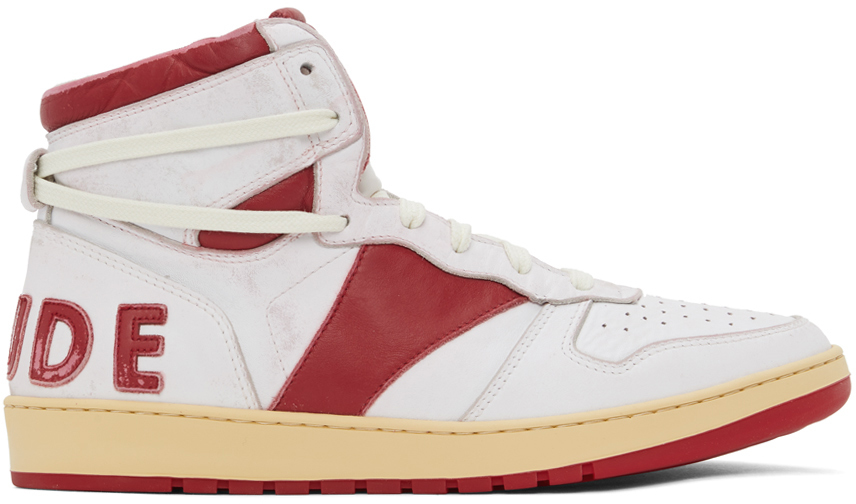 White & Red Rhecess Hi Sneakers by Rhude on Sale