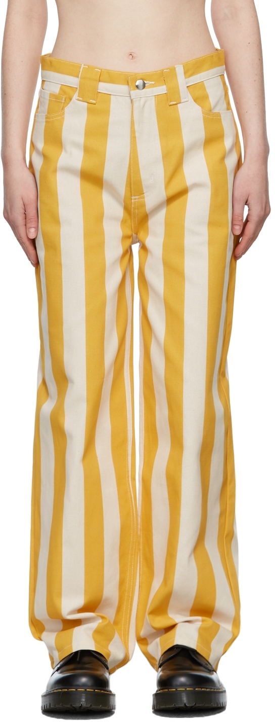 off white pants with yellow stripe