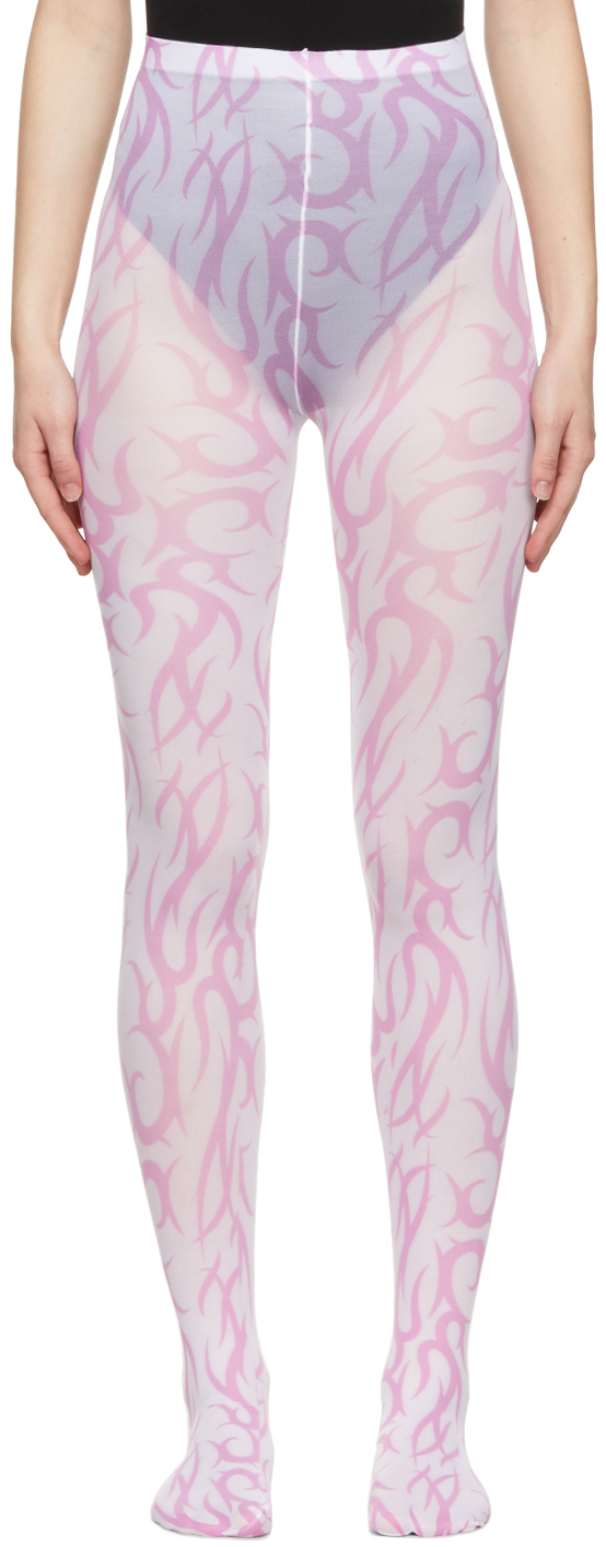 Pink White All Over Tattoo Print Tights by Ashley Williams
