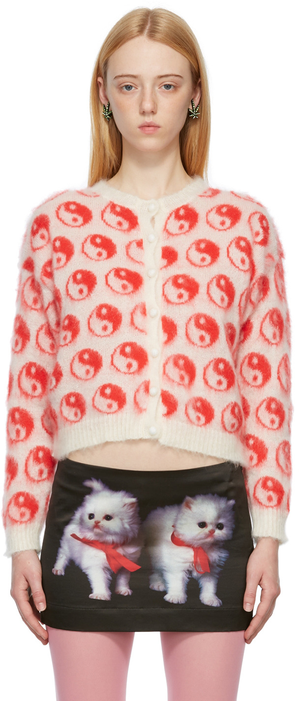 Ashley Williams Off-White & Red Patterned Yin Yang Cardigan