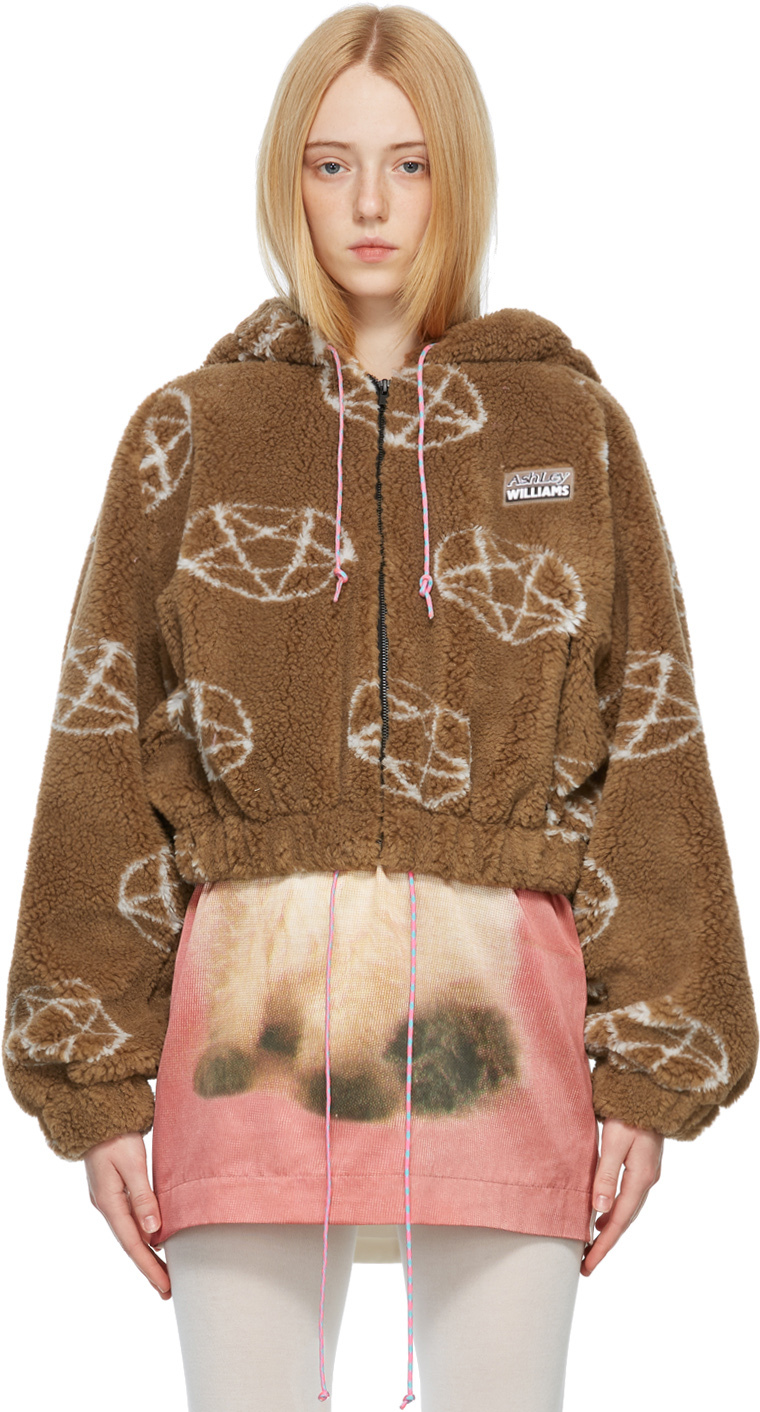 Ashley Williams: SSENSE UK Exclusive Brown Faux-Fur Pentagram Hoodie |  SSENSE