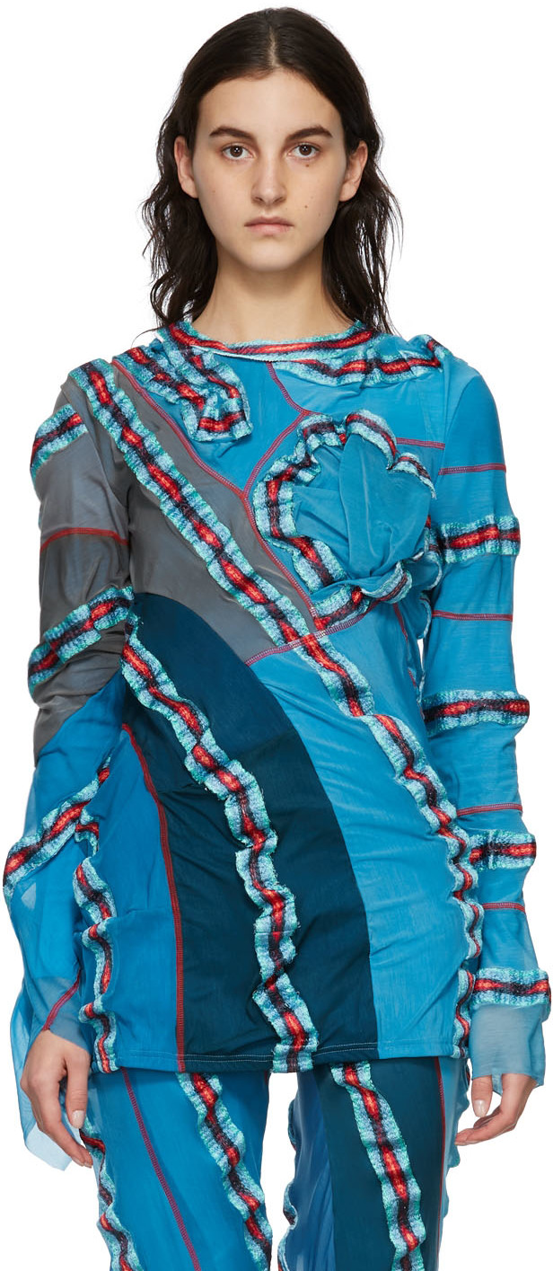Masha Popova SSENSE Exclusive Blue Embroidered Stockings Top