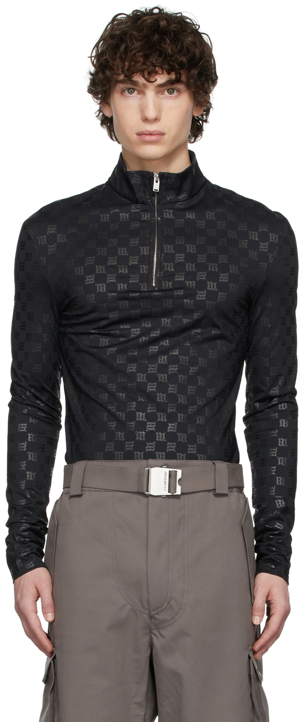 Louis Vuitton Monogram Technical Printed Half-Zip Long-sleeved Top, Black, S