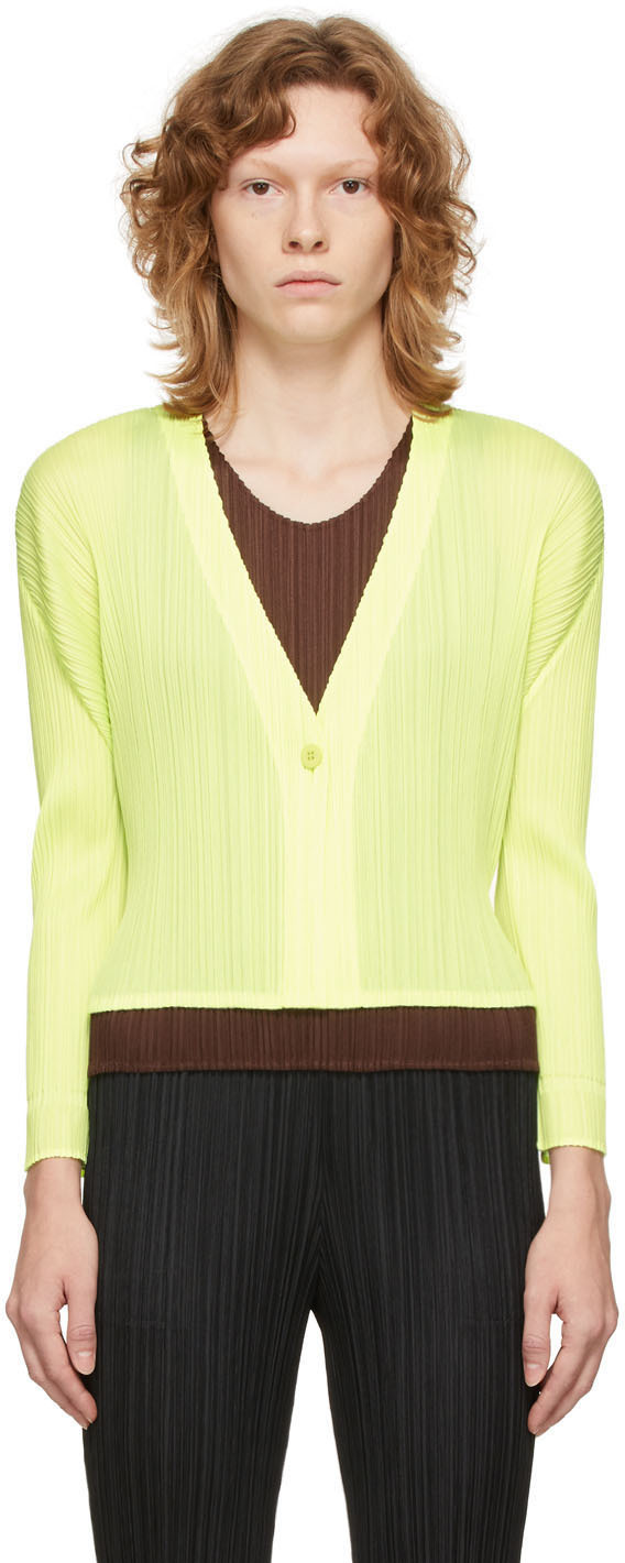 Pleats Please Issey Miyake Yellow Bouquet Colors Cardigan