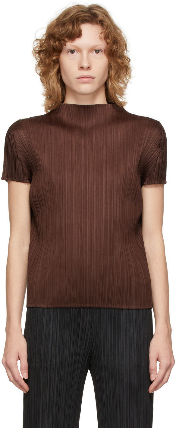 Pleats Please Issey Miyake Brown Bouquet Colors Turtleneck