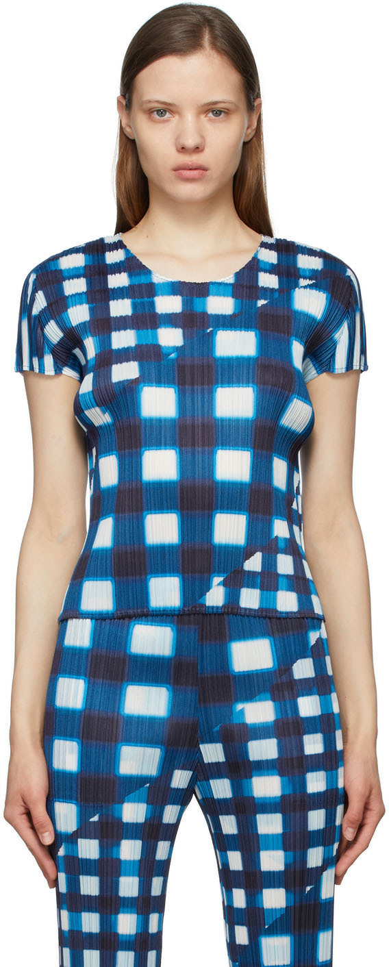 PLEATS PLEASE ISSEY MIYAKE CHECK BLUE - カットソー(半袖/袖なし)