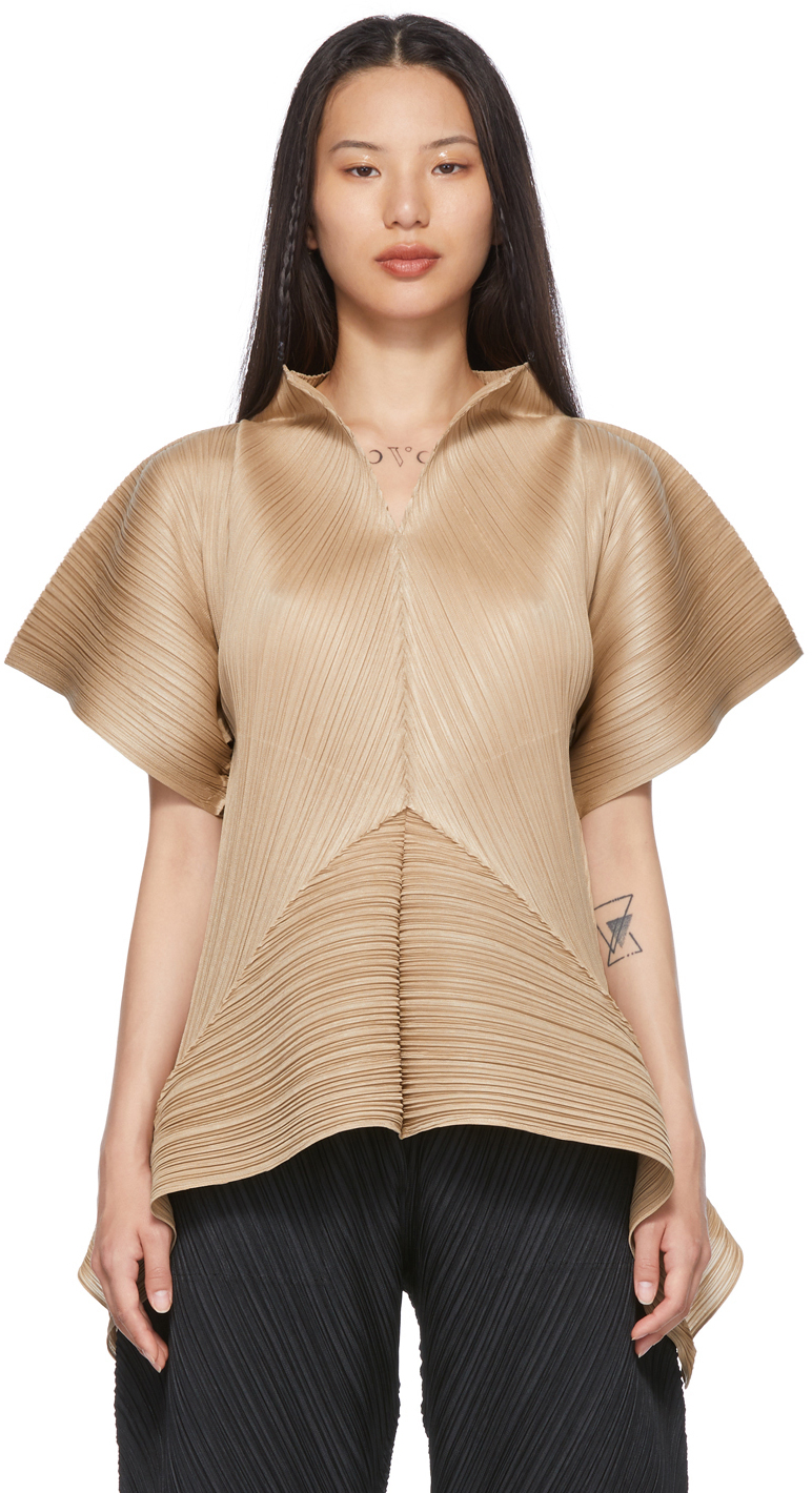 PLEATS PLEASE ISSEY  Floral pattern tops Short sleeve collared tops PP61 ‐JK841 white 3