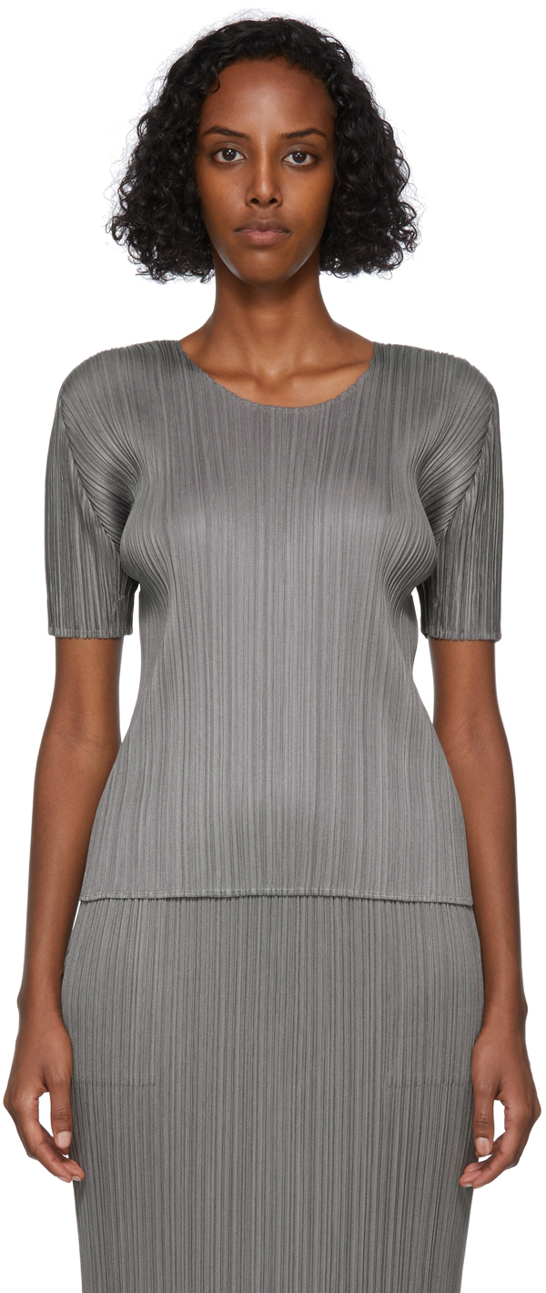 Pleats Please Issey Miyake Grey Basics T-Shirt