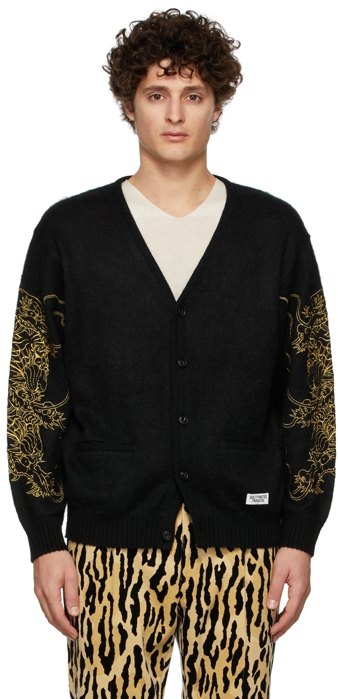 新品 WACKO MARIA MOHAIR KNIT CARDIGAN 黒 L 【楽天カード分割