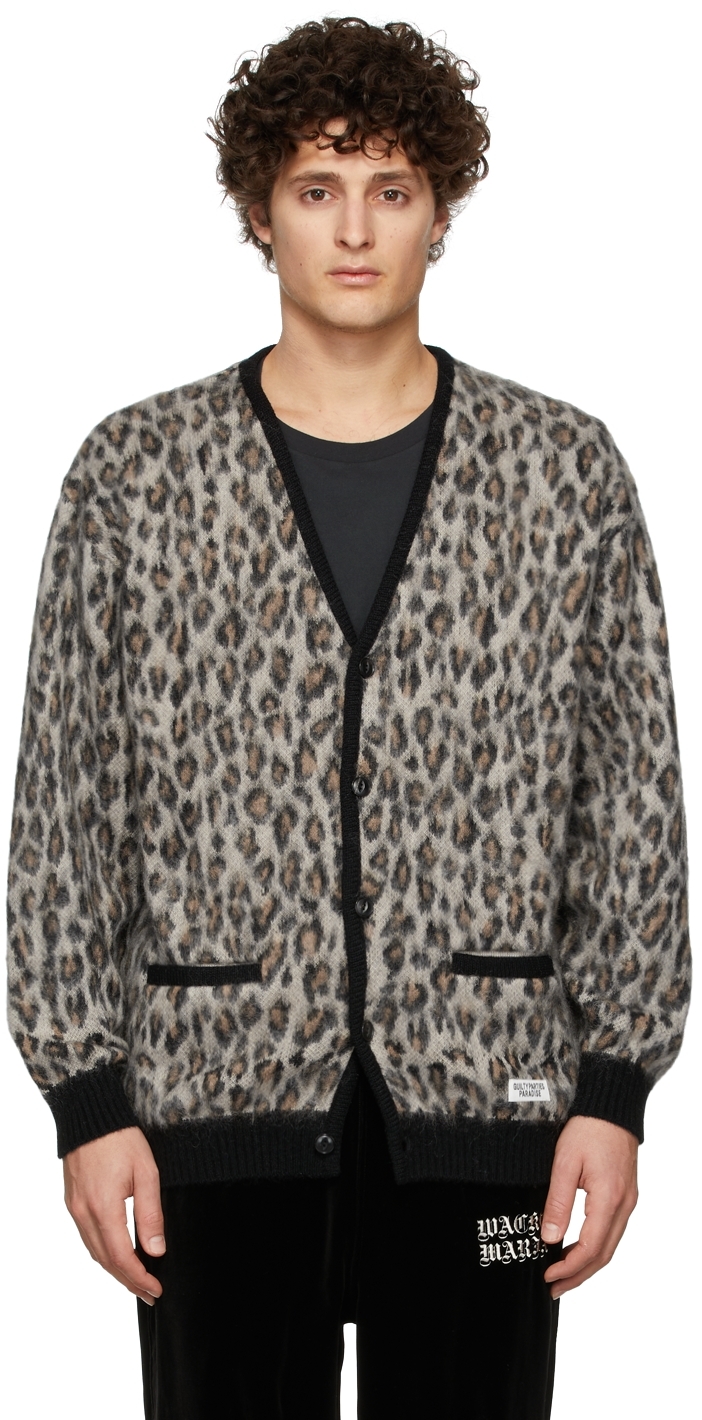 Beige Leopard Mohair 'Guilty Parties' Cardigan by WACKO MARIA on Sale