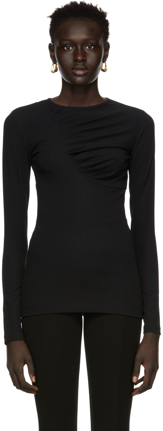 Black Pleated Long Sleeve T-Shirt