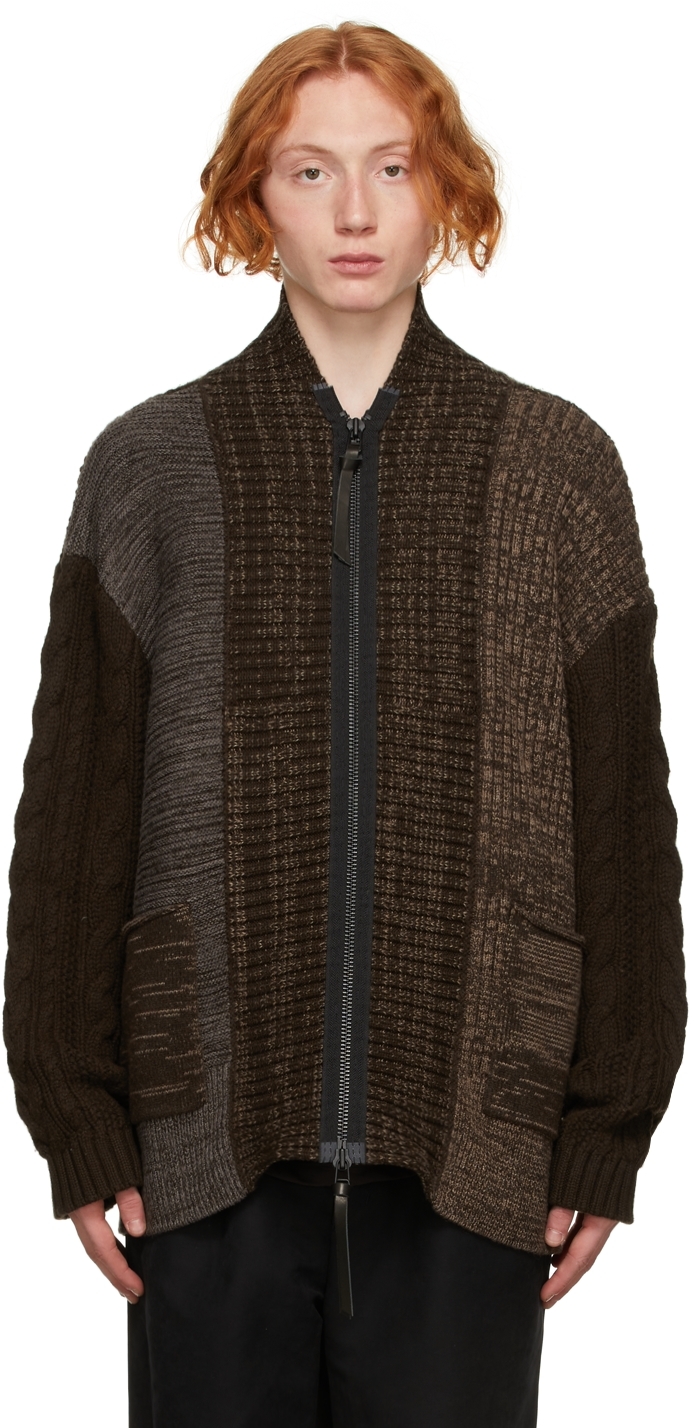 Brown Fragment Zip Cardigan by The Viridi-anne on Sale