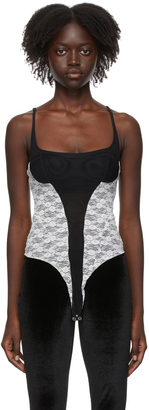 Kathryn Bowen Black & White Lace Tank Bodysuit
