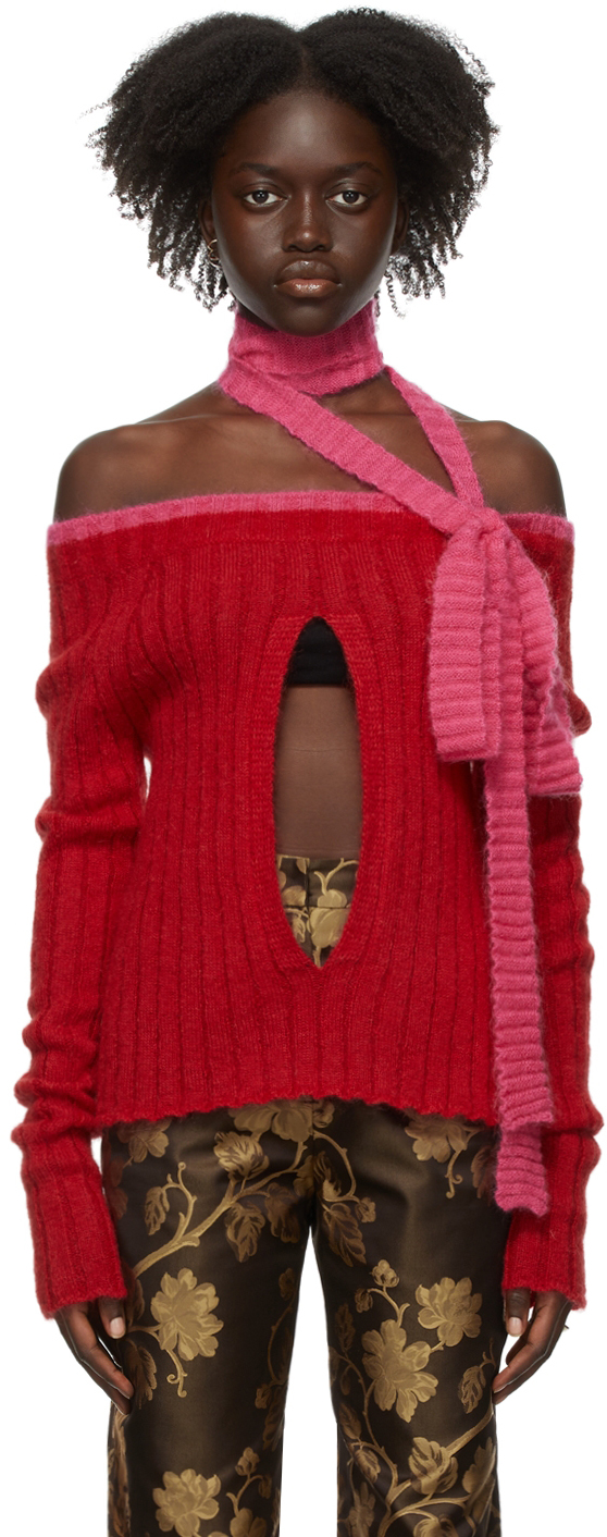 Puppets and Puppets SSENSE Canada Exclusive Red Mohair Keyhole Sweater