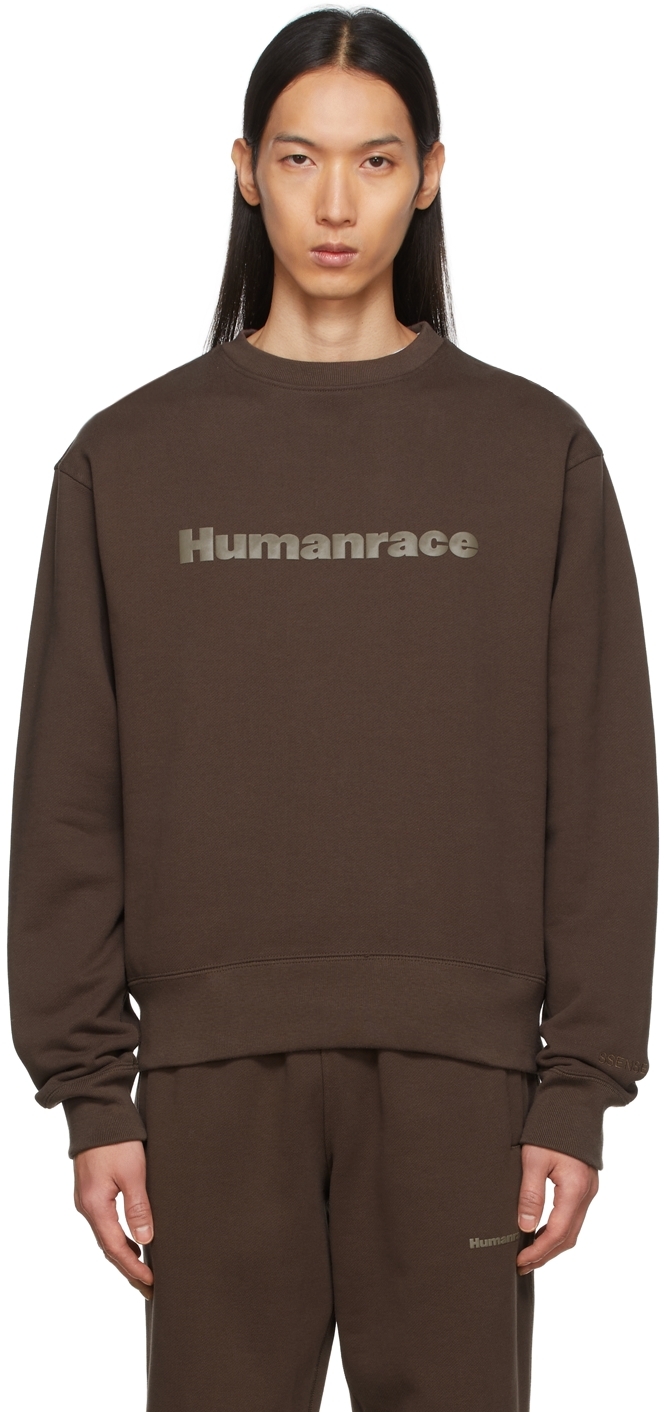 Adidas X Humanrace By Pharrell Williams Ssense Exclusive Brown Humanrace Tonal Logo Sweatshirt In 057a
