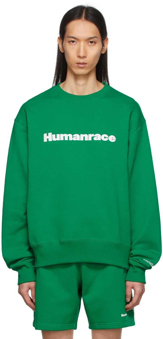 Adidas X Humanrace By Pharrell Williams Ssense Exclusive Green Humanrace Logo Sweatshirt In Green 020a