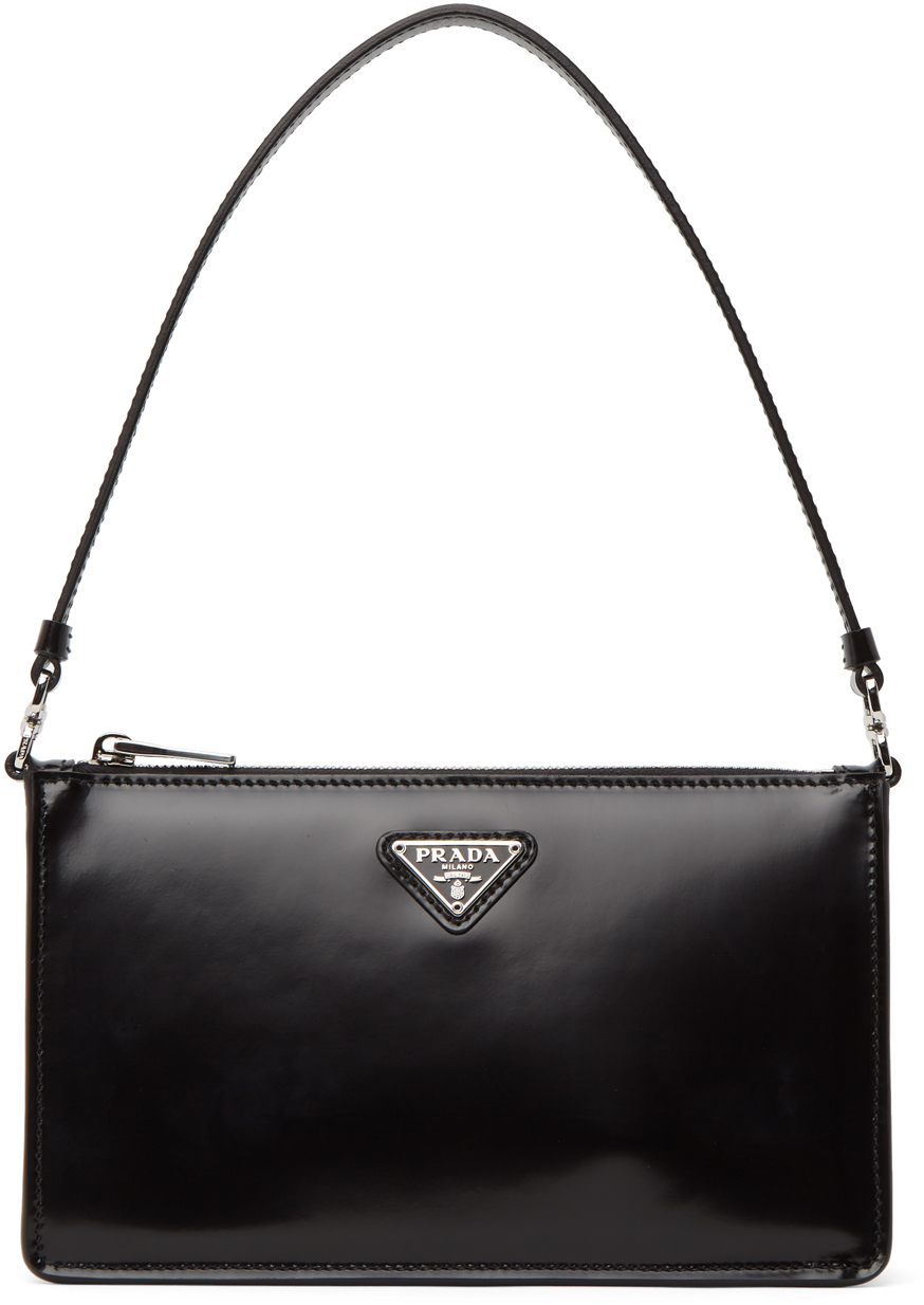 Prada: Black Mini Brushed Leather Shoulder Bag | SSENSE