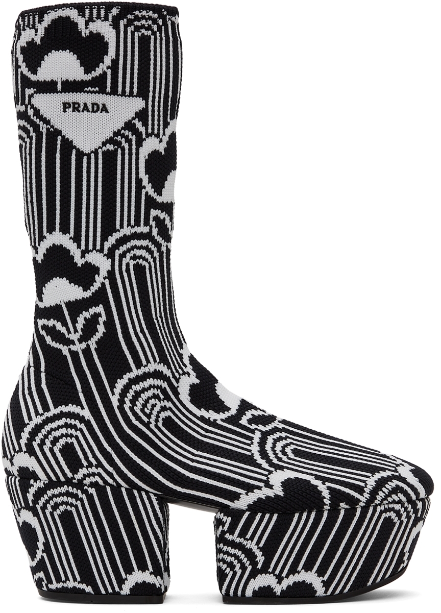 Prada Patterned-jacquard Platform Boots In F0967 White