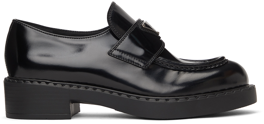 Prada Black Brushed Leather Loafers | ModeSens