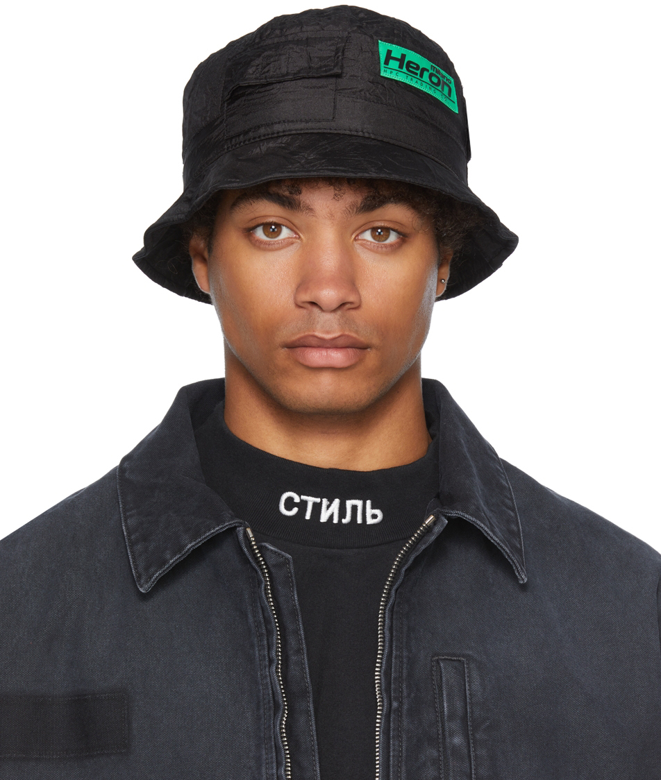 Heron Preston Black Trading Crinkle Bucket Hat | Smart Closet