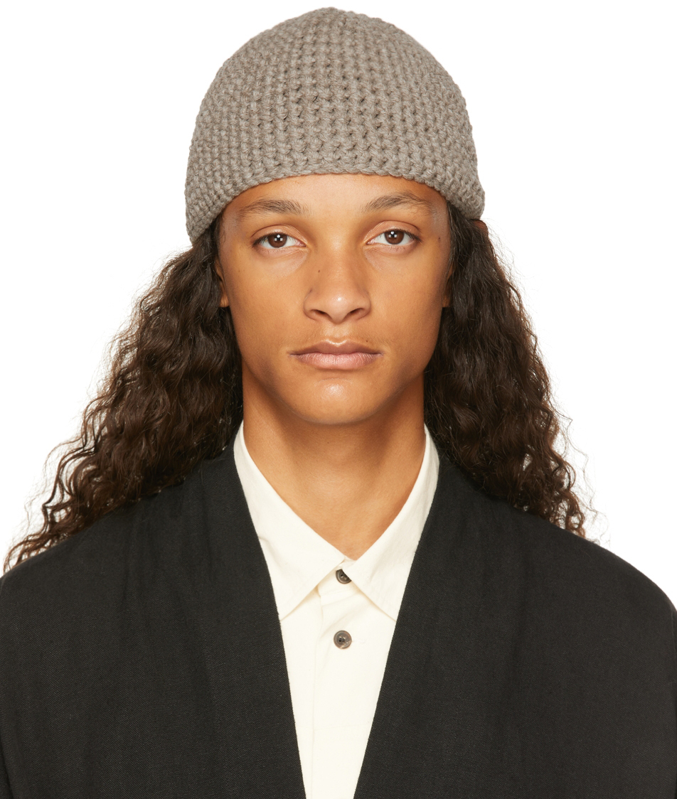 Taupe Yak Wool Crochet 7 Beanie by Jan 