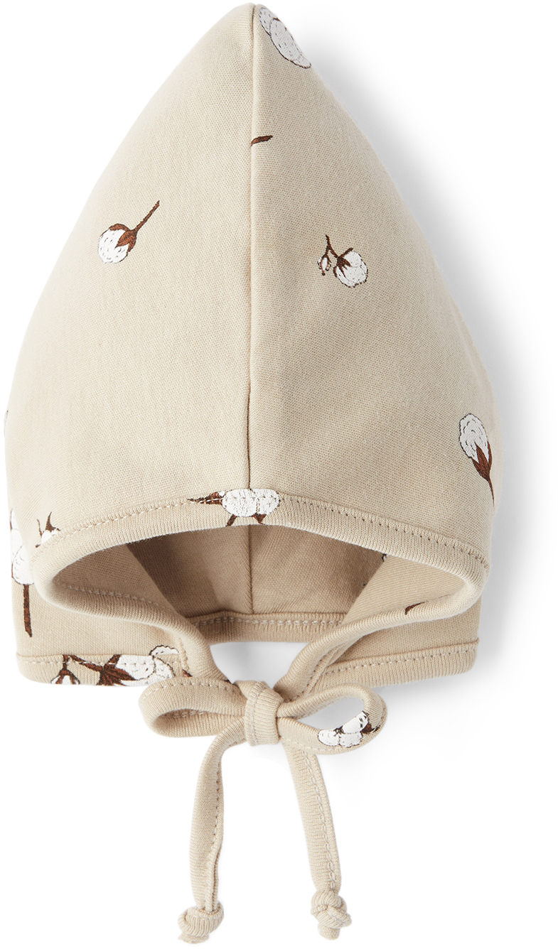 Organic Zoo Baby Taupe Pixie Bonnet In Cotton Field