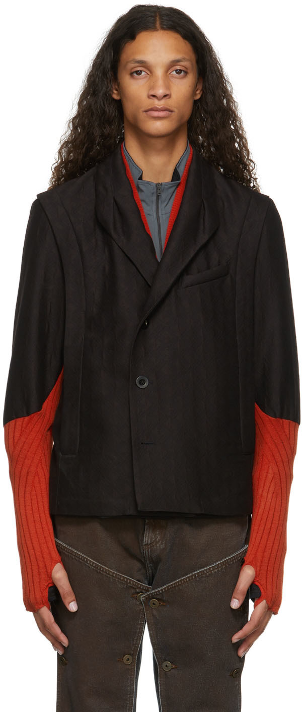 Kiko Kostadinov Brown & Red Dorset Cuff Blazer | Smart Closet