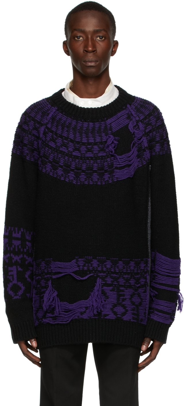 Yuki Hashimoto: Black & Purple Inside-Out Sweater | SSENSE Canada