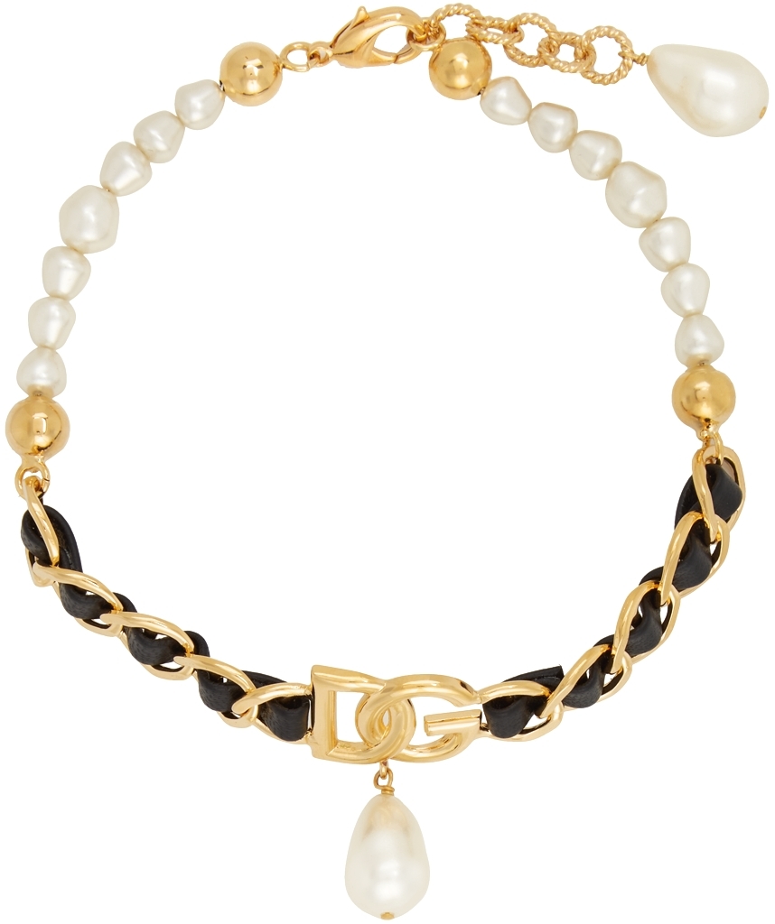 Dolce & Gabbana Gold Pearl Embellished Choker In Zoo00 Gold