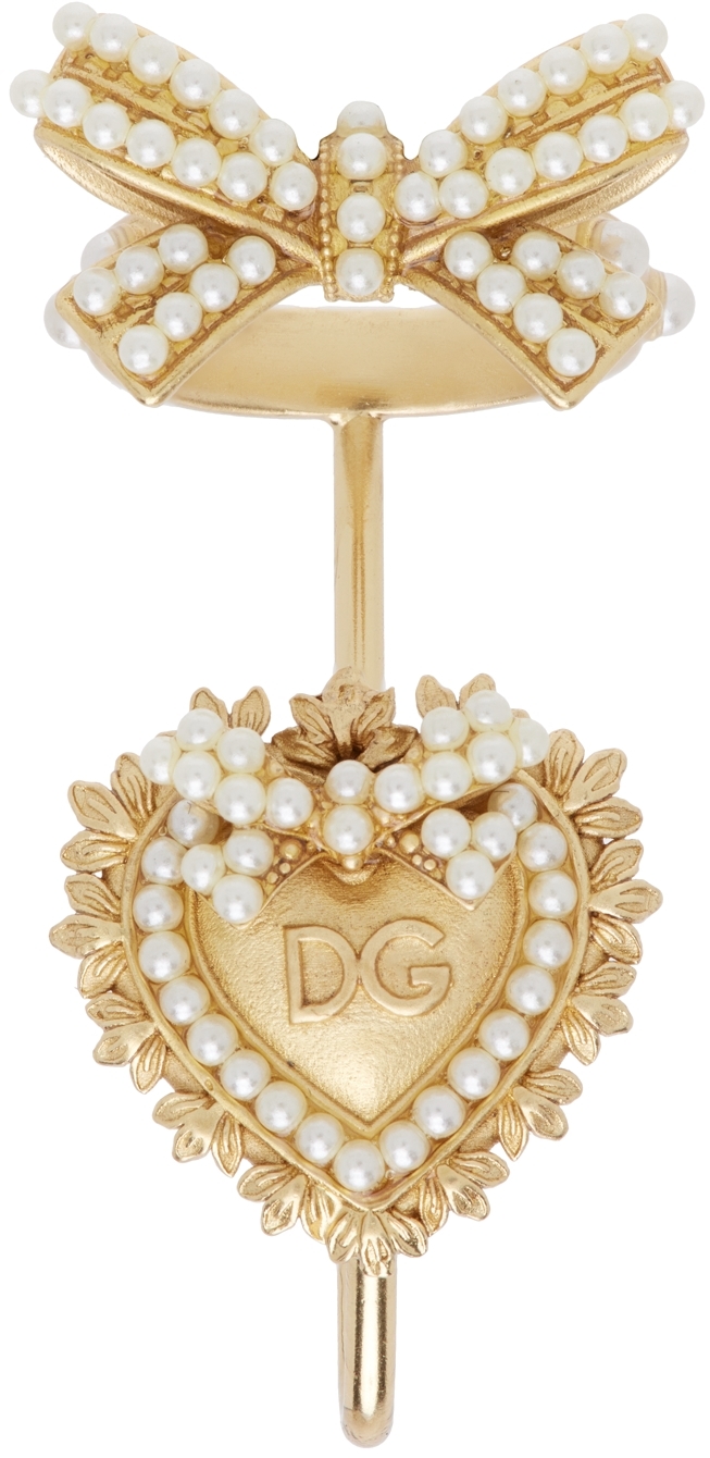Dolce & Gabbana Gold Sacred Heart 'dg' Crossed Logo Finger Ring In Zoo00 Gold