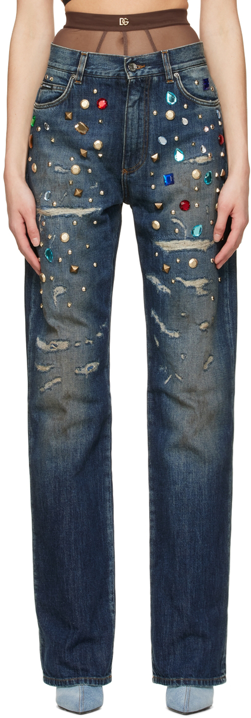 Dolce & Gabbana Blue Rhinestone Jeans