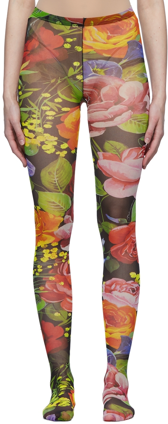 Dolce & Gabbana Multicolor Garden Print Tights In Hn3iz Bouquet Fdone