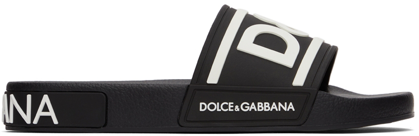 Dolce & Gabbana Black Beachwear Logo Slides In 89690 Nero/bianco