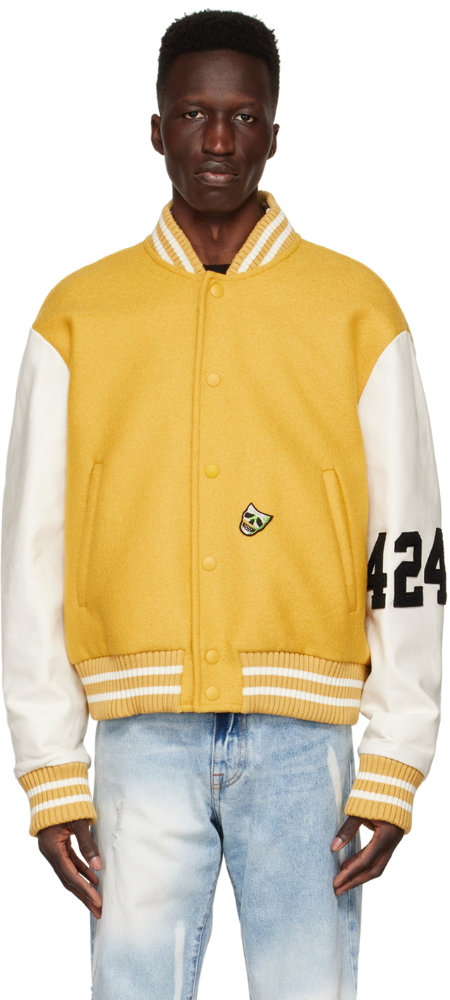 424 Yellow Wool Bomber Jacket In 07 Orange