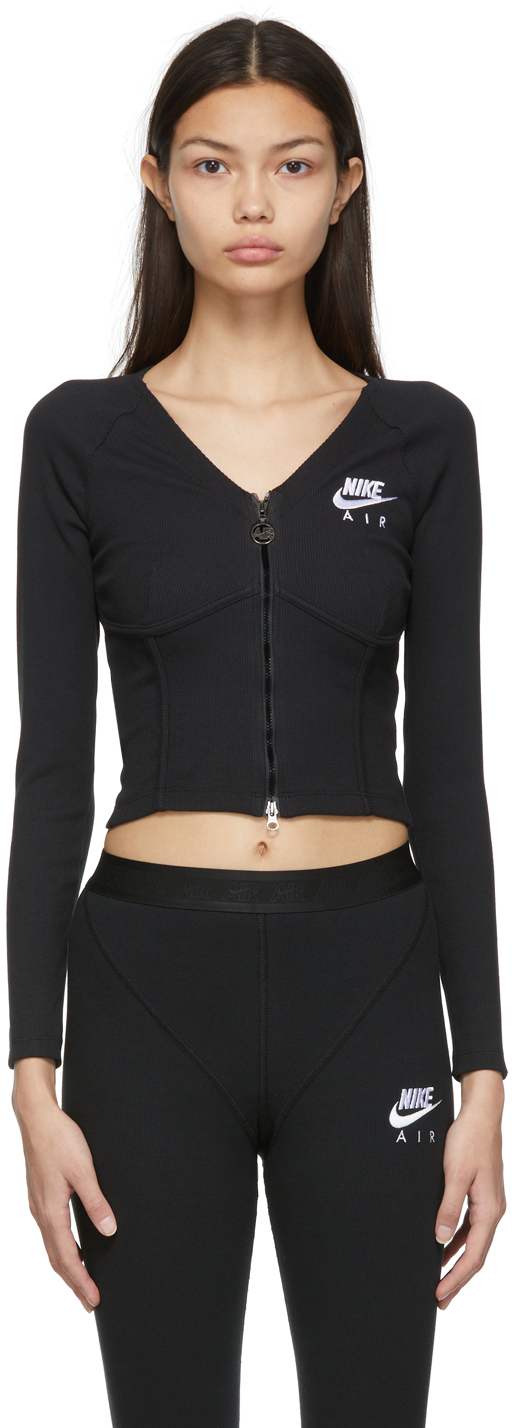 Nike Black Sportswear Air Ribbed Full Zip Long Sleeve Sweater