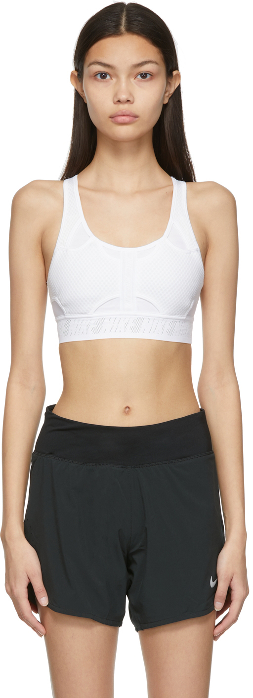 Nike White Swoosh Medium-Support Padded Sports Bra