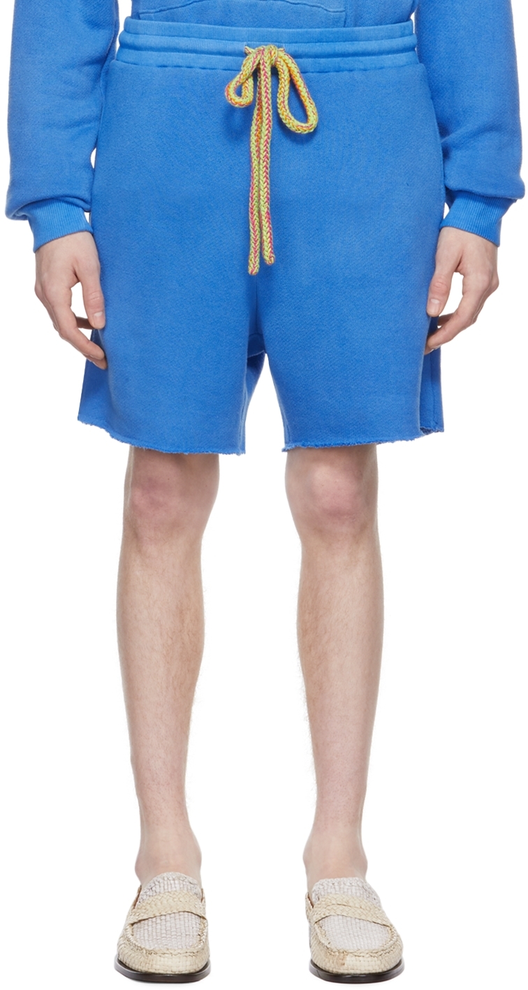 The Elder Statesman Straight-leg French Cotton And Cashmere-blend Terry Drawstring Shorts In Blue