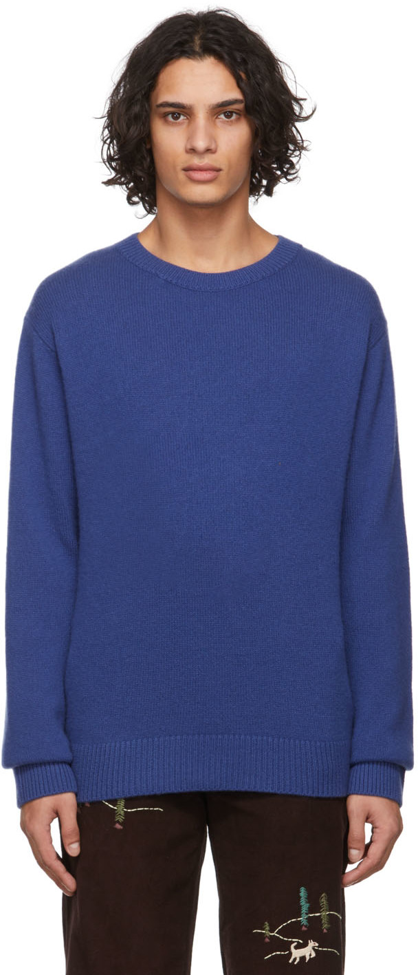 The Elder Statesman Simple Unisex Cashmere Sweater in Cerulean