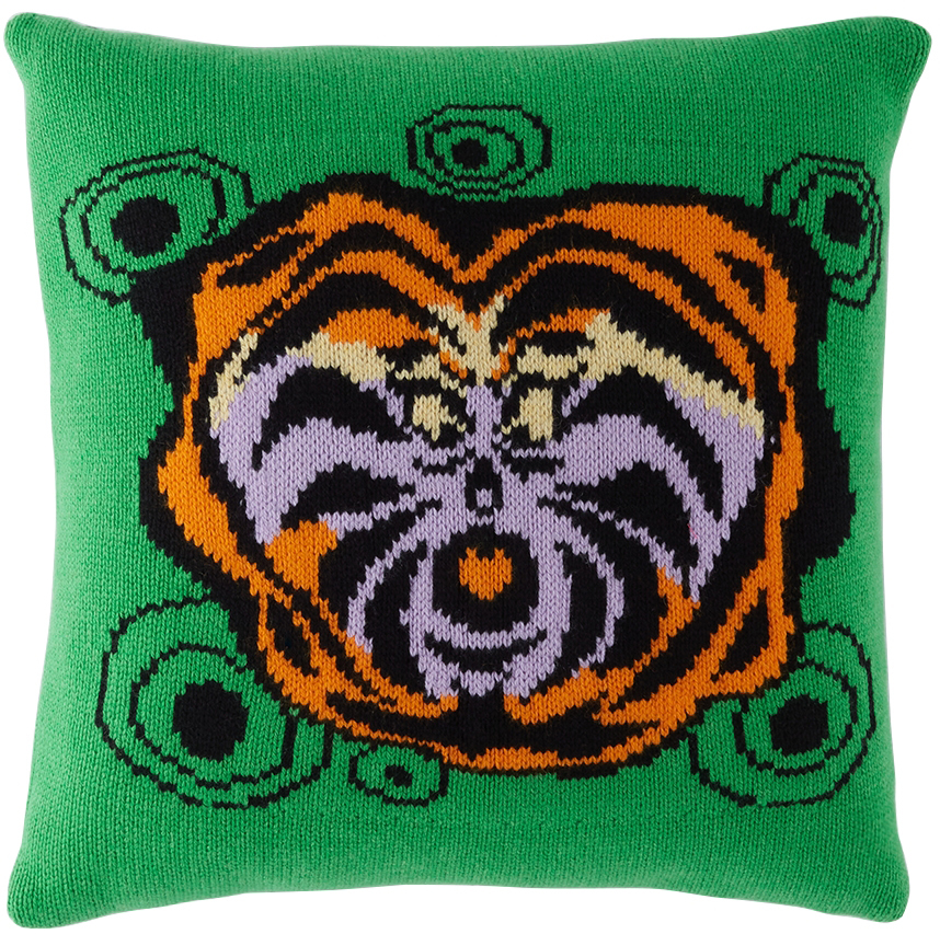 The Elder Statesman Green Tiger Swirl Square Pillow In Gecko 323