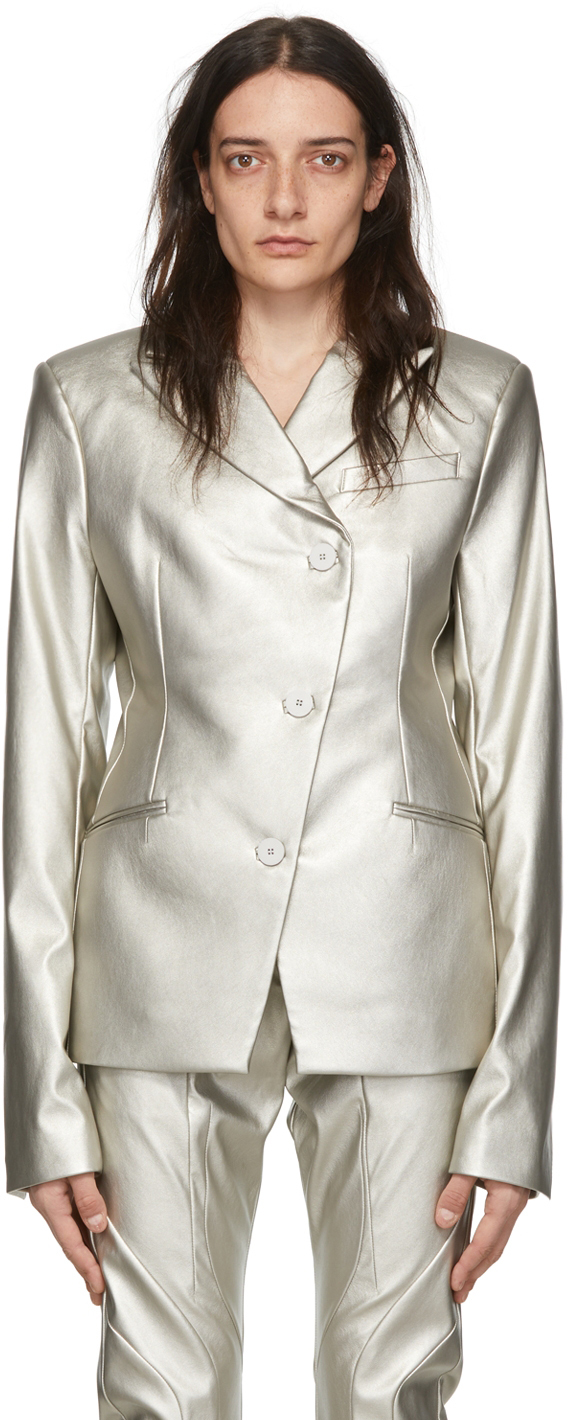 Ottolinger Silver Faux-Leather Fitted Blazer