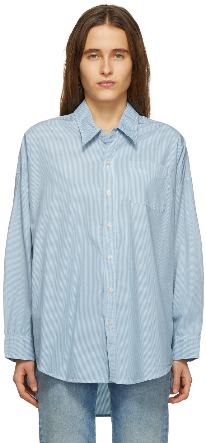 Blue & White Drop Neck Oxford Shirt