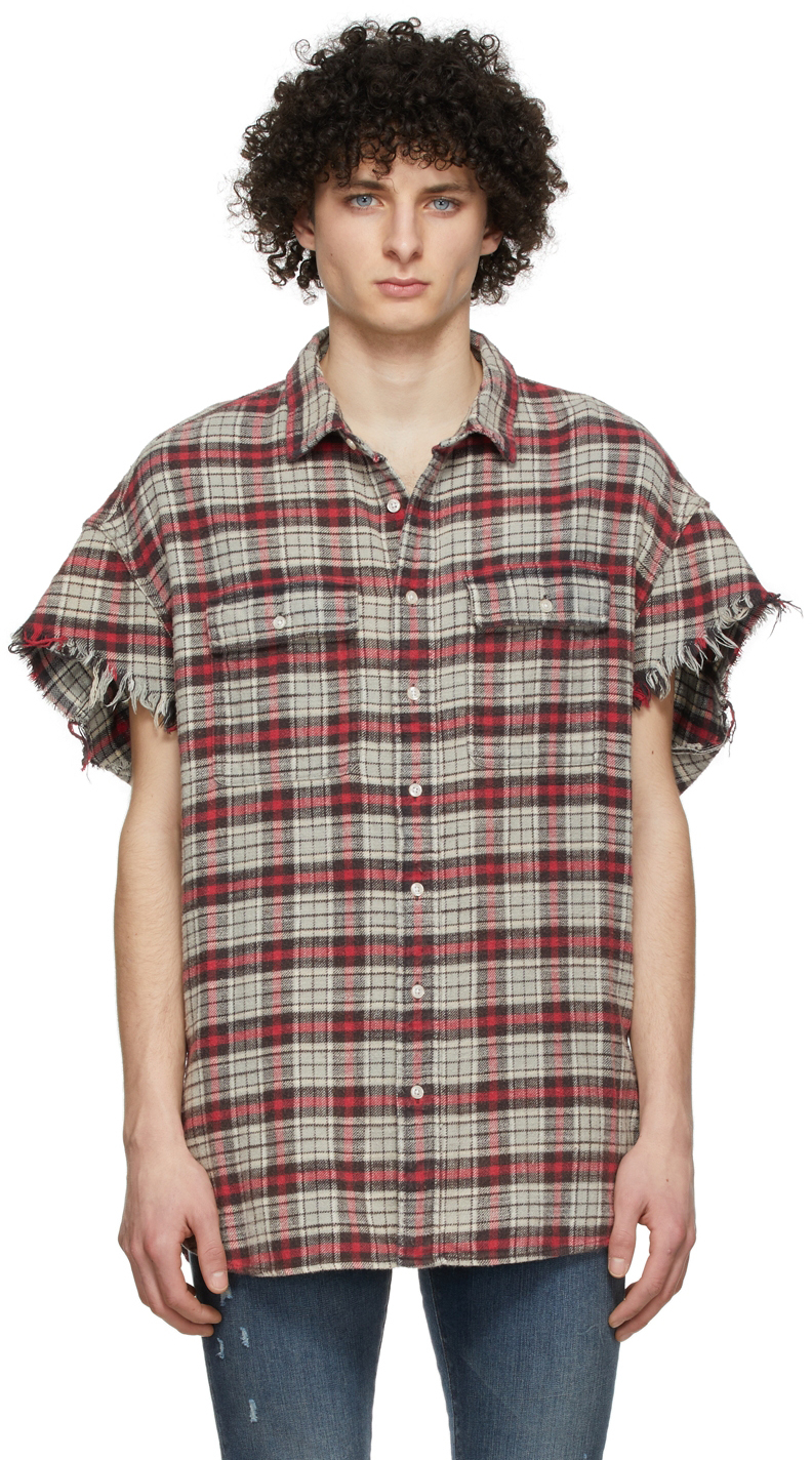 R13 Grey & Red Cut-off Shirt In Grey Plaid | ModeSens