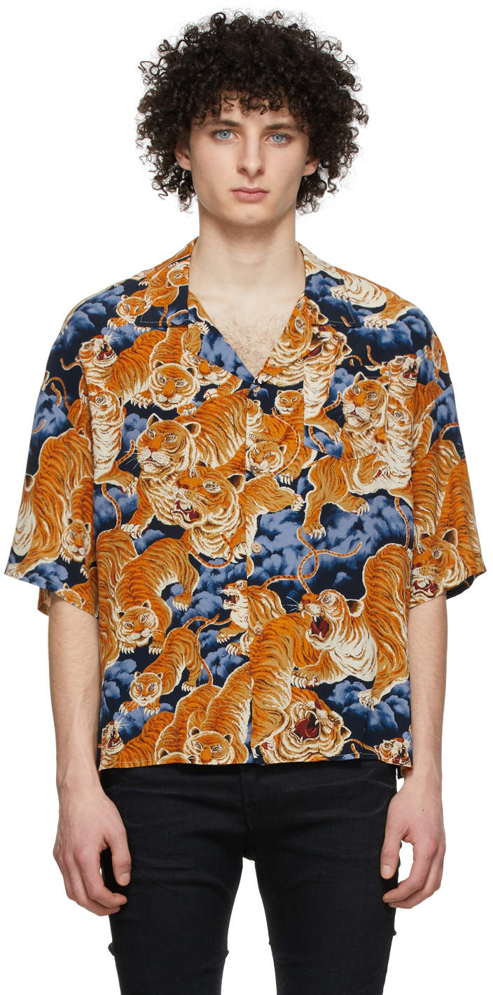 Orange & Blue Oversize Tiger Short Sleeve Shirt by R13 on Sale