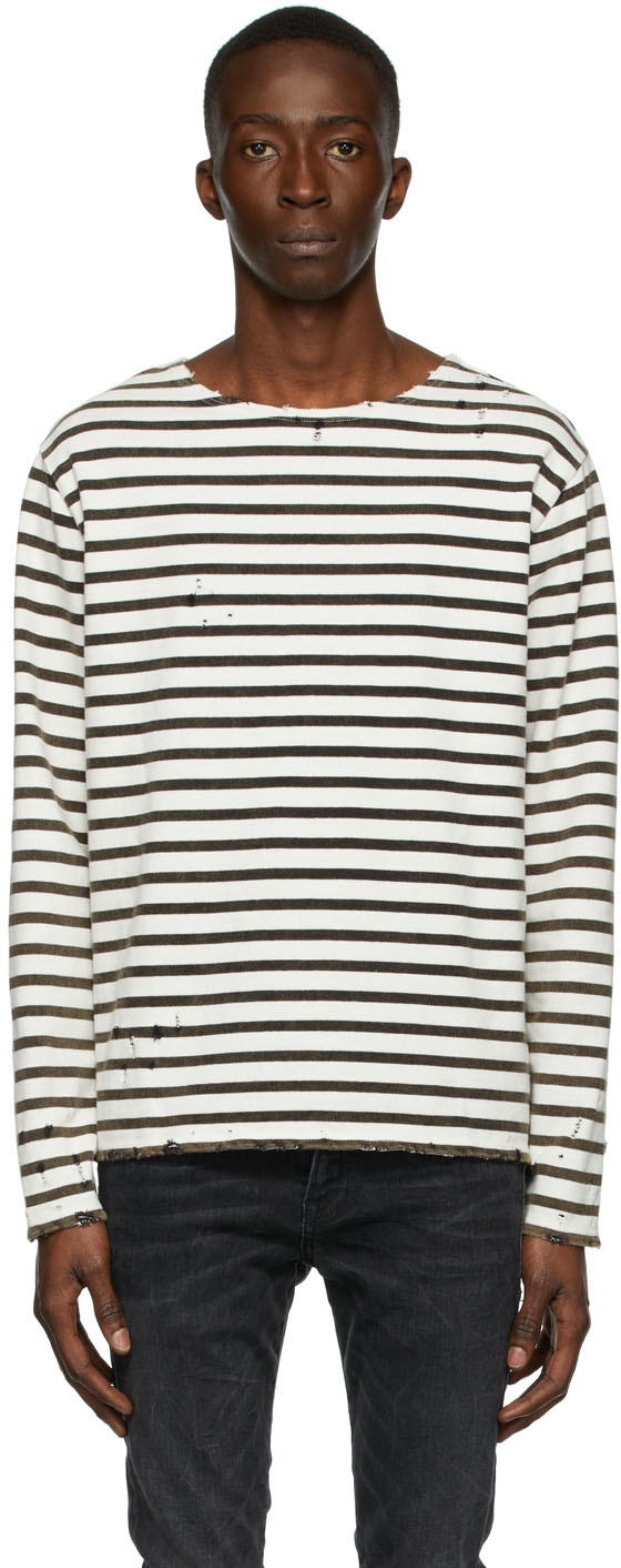 R13: Black & Off-White Breton Long Sleeve T-Shirt | SSENSE