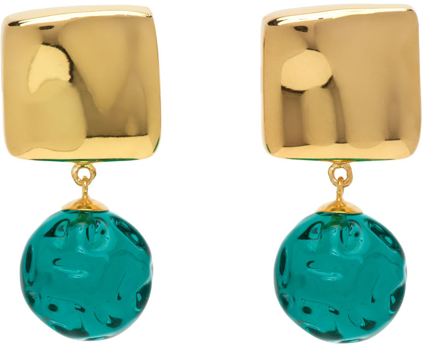 Agmes Gold & Green Anthony Bianco Edition Lea Earrings In Gold / Green