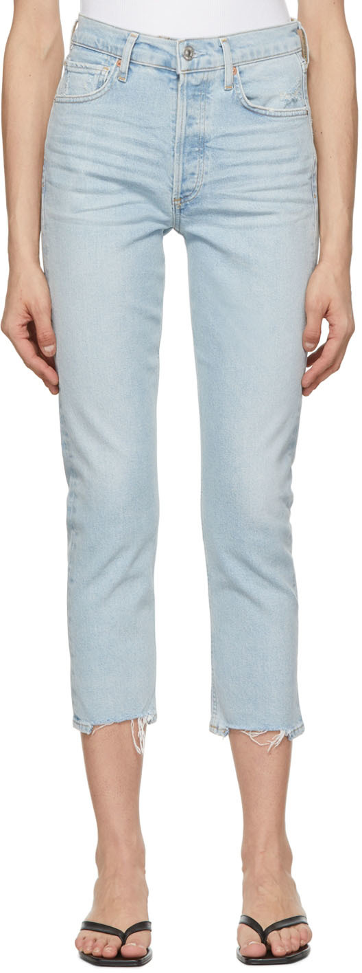 Blue High-Rise Straight Jeans