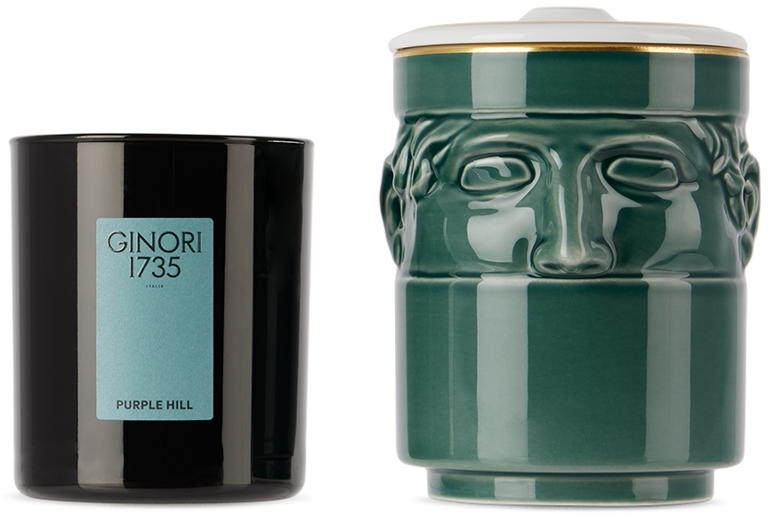 Ginori 1735 Green 'il Seguace' Purple Hill Candle In Glazed Forest/ Fores